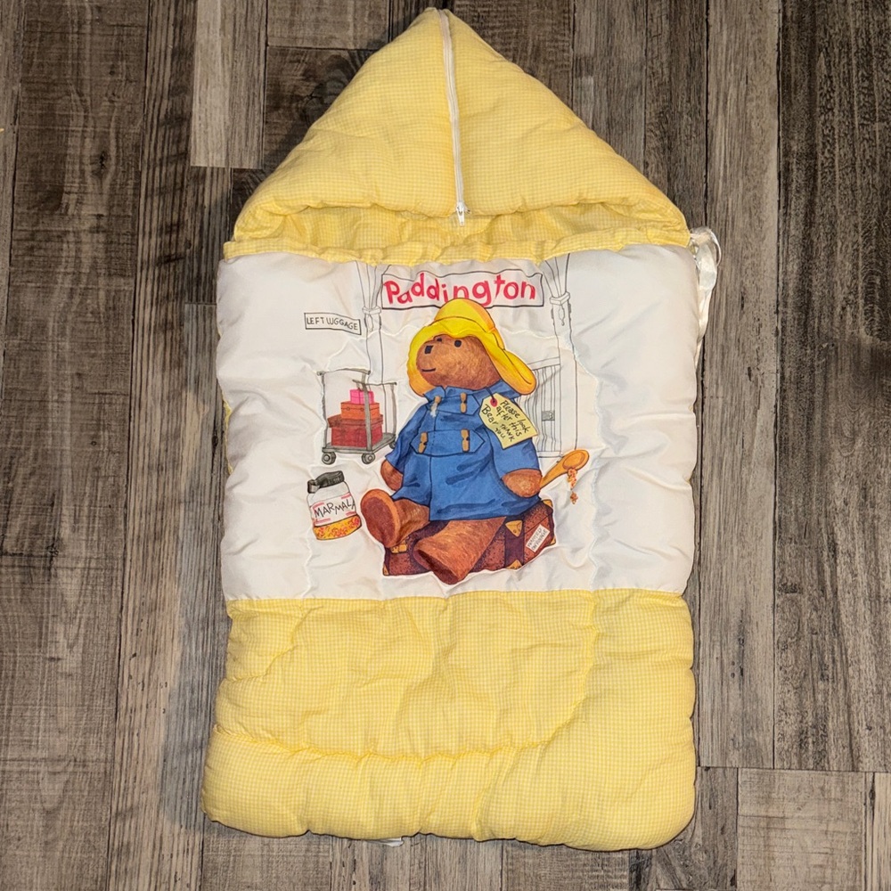 Vintage Paddington Bear Yellow Gingham Hooded Baby Sleep Sack with Zipper